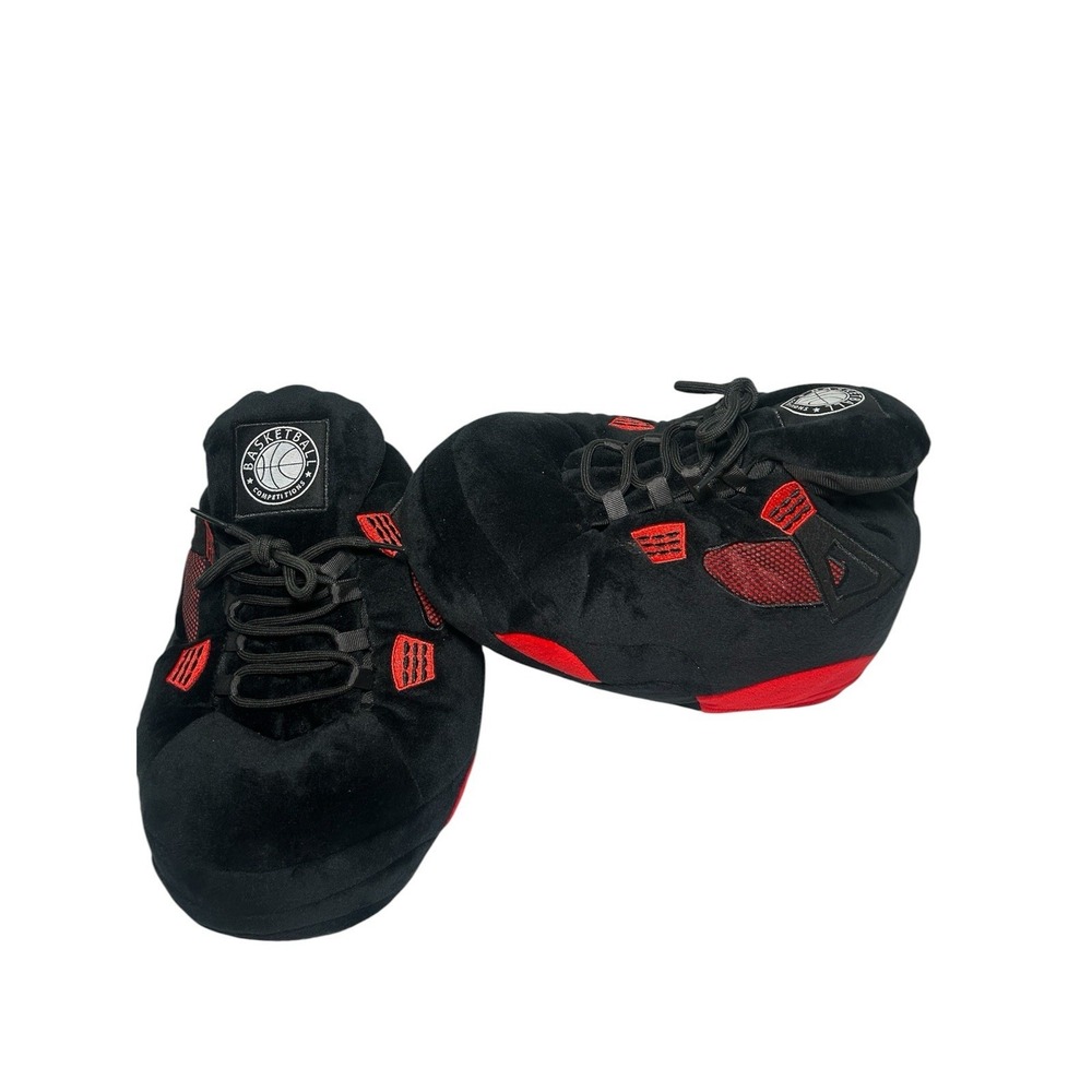 Jordan 4 Slippers Plush "Bred" Unisex Comfortable Slippers Black Sneakers
